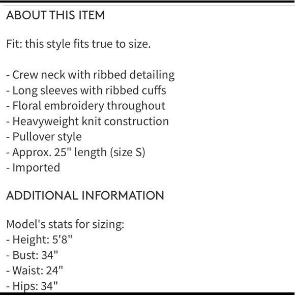 ❤️SOLD❤️ Romeo & Juliet Coutour Floral Embroidery Sweater - Picture 4 of 5